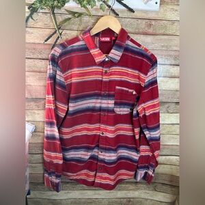 VANS Off The Wall Fuego Spanish Red Striped Flannel Button Up Shirt Men’s Size M